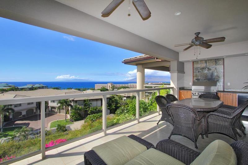 This photo exemplifies the impressive ocean views from the lanai of Ho'olei Villas. This photo is from a Top Row maile floor plan.