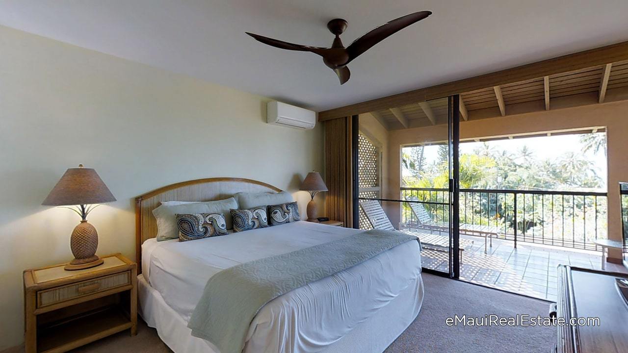 The primary suite for many units at Ekahi have their own private lanai spaces