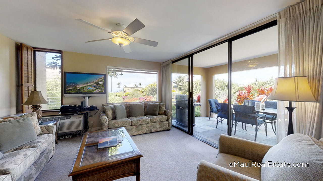 Living room for a ground floor Wailea Ekahi 1 bedroom unit