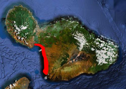 map with south maui highlighted