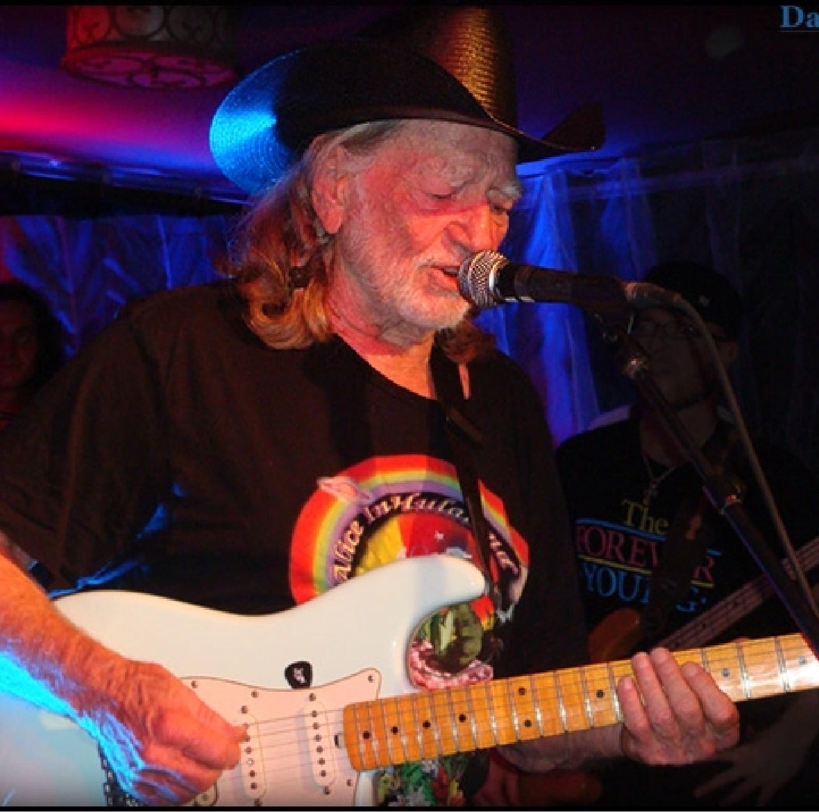 Willie Nelson playing a guitar