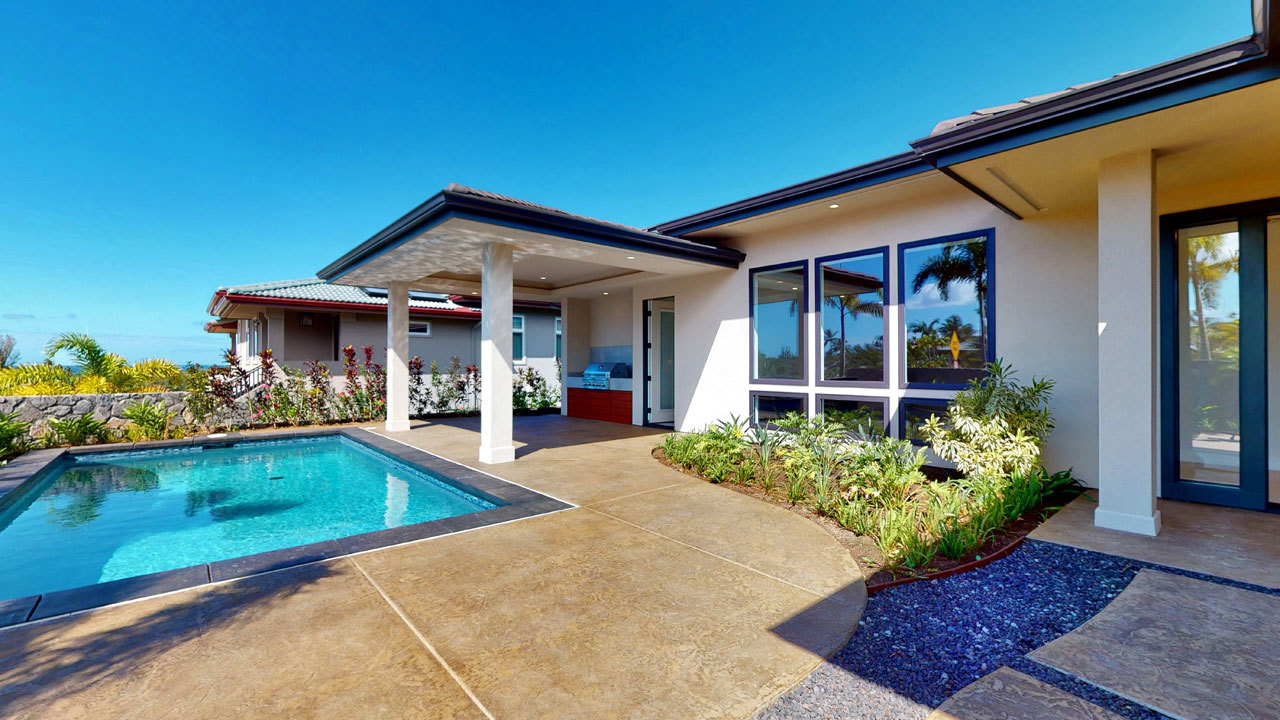 New home built on Hoolapa Street in Kilohana Waena. Many homes in the neighborhood have pools.