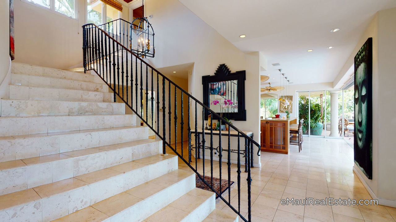 Many homes in Wailea Kialoa are two-story and have grand staircases
